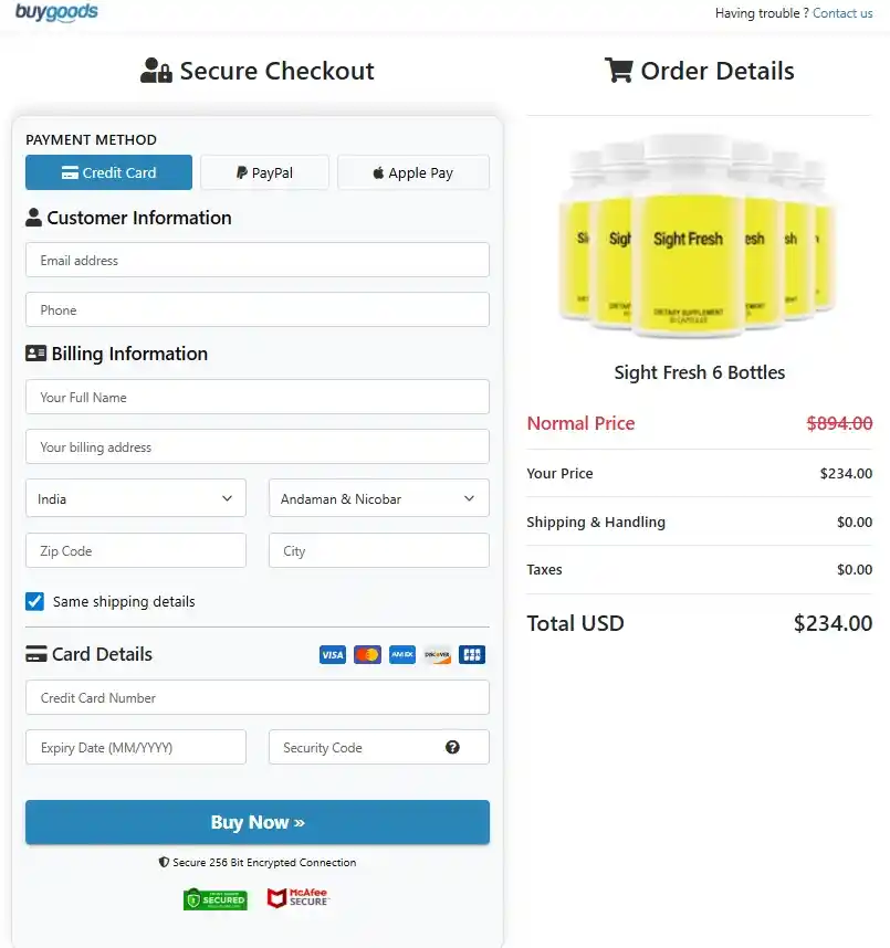Sight Fresh Order Page